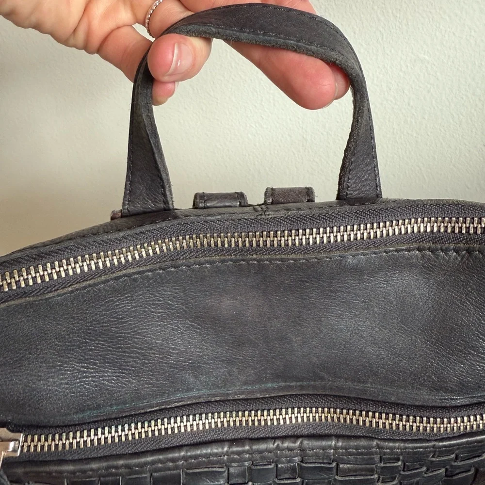 Vilenca Holland Black Woven Leather Backpack